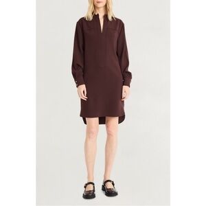 New Luxely Split Neck Long Sleeve Shift Dress in French Roast Size L